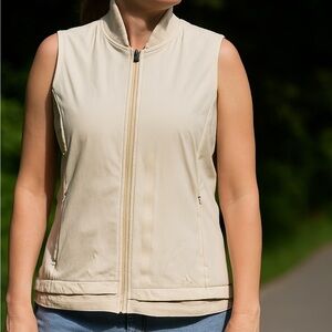 Adidas Beige Sleeveless Running Vest Zip Front Activewear Size M EUC